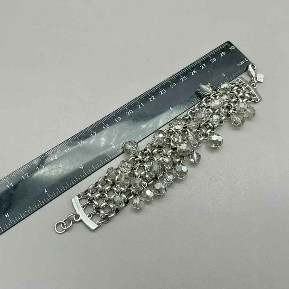 Banana Republic Bracelet Womens Silver Tone Crystal Bead Multi Strand 7.5 Inch